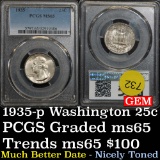 Nicely toned PCGS 1935-p Washington Quarter 25c Graded ms65 by PCGS Much better date