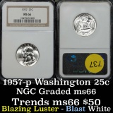 Blazing luster on this NGC 1957-p Washington Quarter 25c Graded ms66 By NGC