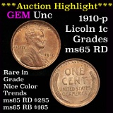 ***Auction Highlight*** very clean 1910-p Lincoln Cent 1c nice luster Grades GEM Unc RD (fc)