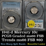 PCGS 1941-d Mercury Dime 10c Ultra high grade Graded ms66 fsb by PCGS sharp split bands
