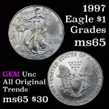 1997 Silver Eagle Dollar $1 Grades GEM Unc