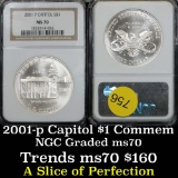 2001-p Capitol Visitor Center Uncirculated Commem Silver Dollar Graded perfect ms70 by NGC