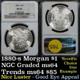 Terrific choice uncirculated example of this NGC 1880-s Morgan Dollar $1 Graded ms64 By NGC