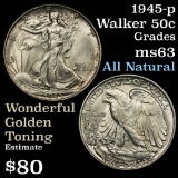 1945-p Walking Liberty Half Dollar 50c Grades Select Unc Nice golden toning