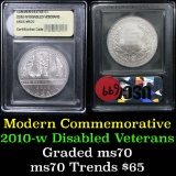 2010-w Disabled Veterans Modern Commem Dollar $1 Grades ms70, Perfection