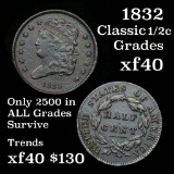 strong strike 1832 Classic Head half cent 1/2c better date Grades xf