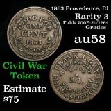 1863 Providence RI, Rarity 3 FULD# 700E-2b/1264 Civil War Token 1c Grades Choice AU/BU Slider