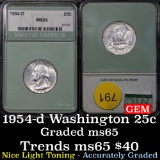 Super gem 1954-d Washington Quarter 25c Nice light toning Graded By NTC