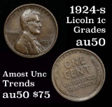 better date 1924-s Lincoln Cent 1c 30° ccw rotated die Grades AU, Almost Unc