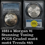 Toned PCGS 1881-s Morgan Dollar $1 Graded ms64 by PCGS