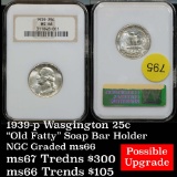 NGC 1939-p Washington Quarter 25c Good luster Graded ms66 By NGC likely upgrade