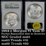 Terrific gold rim toning on this ANACS 1884-o Morgan Dollar $1 Vam 37 Graded ms61 By ANACS