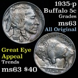 1935-p Buffalo Nickel 5c Nice Eye Appeal Grades Select Unc Beautiful toning