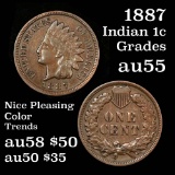 3 diamonds 1887 Indian Cent 1c Pleasing chocolate brown color Grades Choice AU problem free example