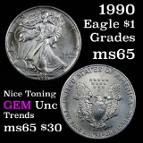 1990 Silver Eagle Dollar $1 Grades GEM Unc