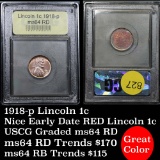 Early date 1918-p Lincoln Cent 1c Good luster Graded Choice Unc RD by USCG Good eye appeal (fc)