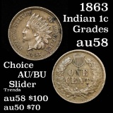 Full Liberty 1863 CN Indian Cent 1c 4 diamonds Grades Choice AU/BU Slider