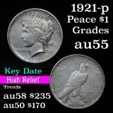 one year type coin 1921-p Peace Dollar $1 high relief Grades Choice AU (fc)