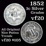 All Original 1852 3 Cent Silver 3cs Tough Denomination Grades vf, very fine