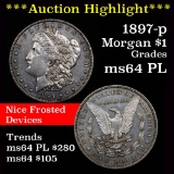 ***Auction Highlight*** DMPL reverse, PL obverse 1897-p Morgan Dollar $1 Grades Choice Unc PL (fc)