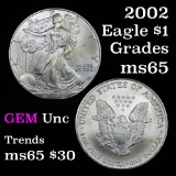 2002 Silver Eagle Dollar $1 Grades GEM Unc