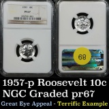 NGC 1957 Roosevelt Dime 10c great eye appeal Graded pf67 By NGC difficult to find