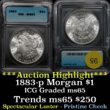 ***Auction Highlight*** 1883-p Morgan $1 Pristine cheek Graded ms65 By ICG spectacular luster (fc)