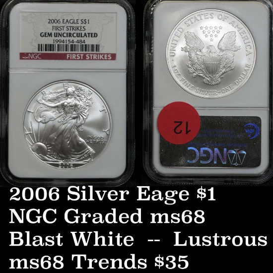 NGC 2006 Silver Eagle Dollar $1 Graded ms68 by NGC