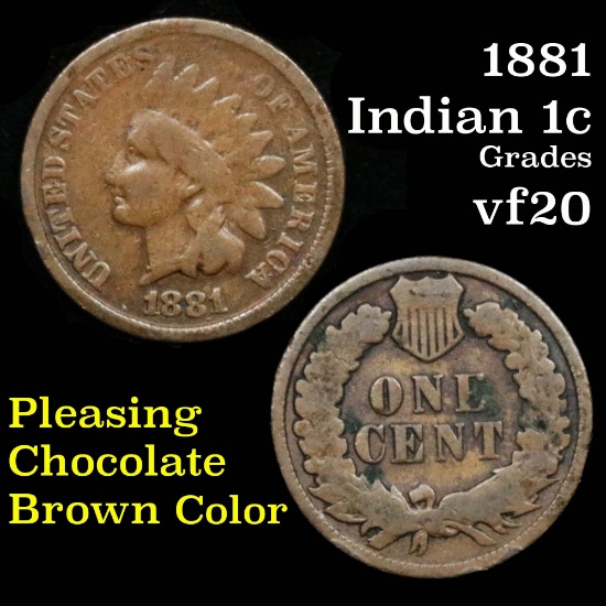 1881 Indian Cent 1c Grades vf, very fine