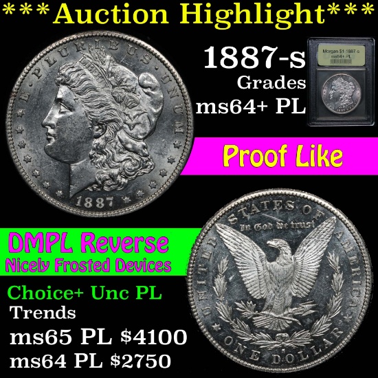 ***Auction Highlight*** 1887-s Morgan Dollar $1 Graded Choice Unc+ PL by USCG (fc)