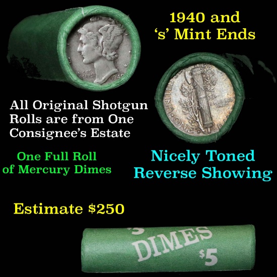 Mercury dime roll 1940 & 's' mint ends  Mercury Dime 10c Above Average circ (fc)