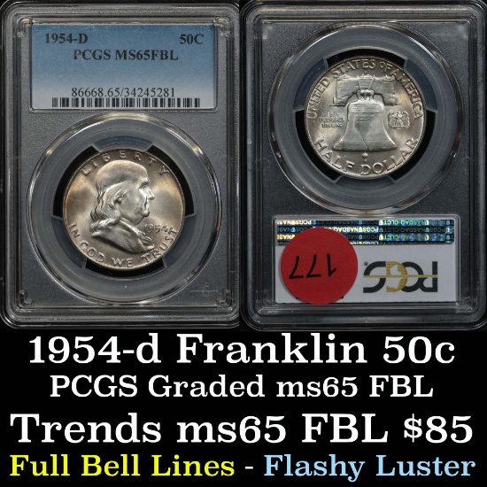 PCGS 1954-d Franklin Half Dollar 50c Graded ms65 by PCGS