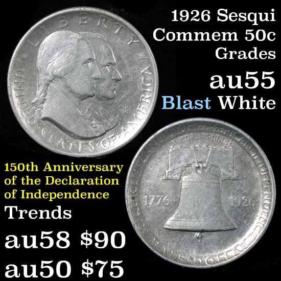 1926 Sesqui Old Commem Half Dollar 50c Grades Choice AU