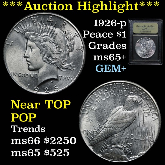 ***Auction Highlight*** 1926-p Peace Dollar $1 Graded GEM+ Unc by USCG (fc)