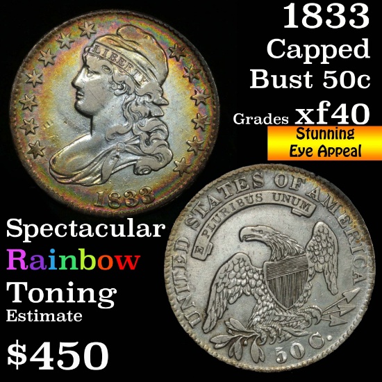 1833 Capped Bust Half Dollar 50c Grades xf (fc)
