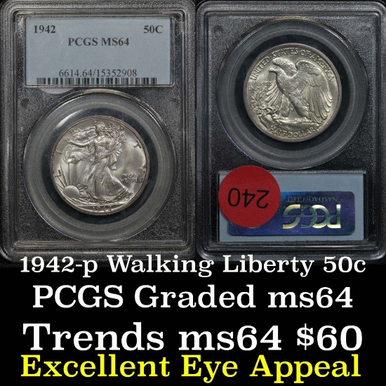 PCGS 1942-p Walking Liberty Half Dollar 50c Graded ms64 by PCGS