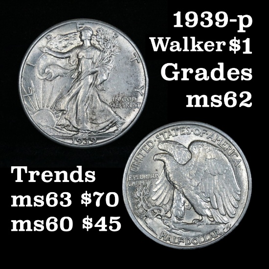 1939-p Walking Liberty Half Dollar 50c Grades Select Unc