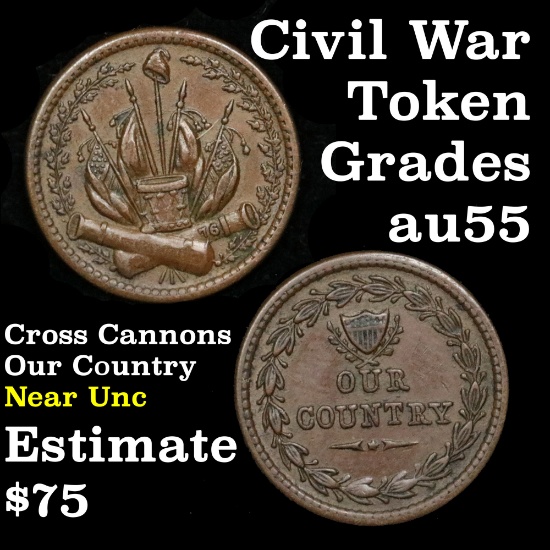Fuld 231/352 Cross cannon, flags & hat rev our Country Civil War Token Grades Choice AU