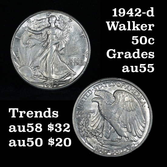 1942-d Walking Liberty Half Dollar 50c Grades Choice AU