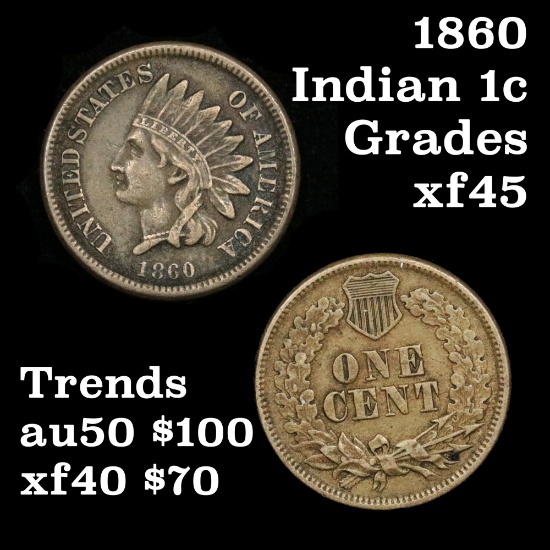 1860 Indian Cent 1c Grades xf+