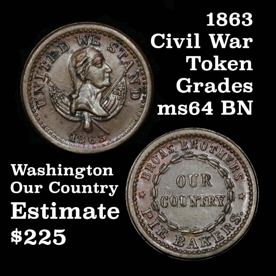 1863 Washington & Our Country  Fuld 630M-13b/1143 Civil War Token Grades Choice Unc BN (fc)