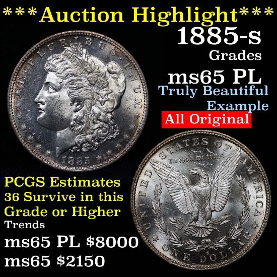 ***Auction Highlight*** 1885-s Morgan Dollar $1 Grades GEM Unc PL (fc)