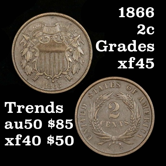 1866 2 Cent Piece 2c Grades xf+