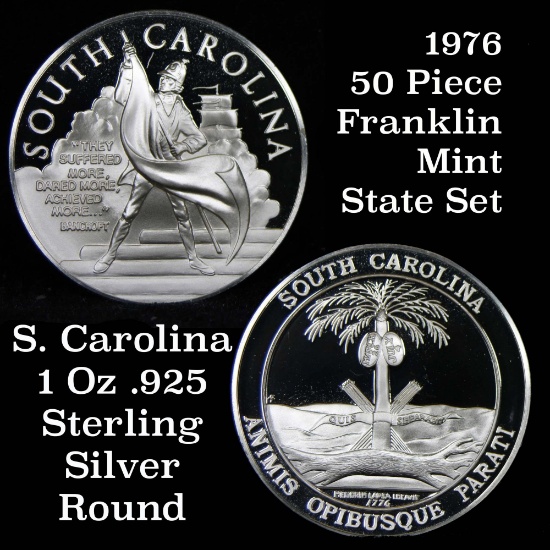1976 Franklin Mint .925 Fine Sterling Silver Proof Round South Carolina Grades
