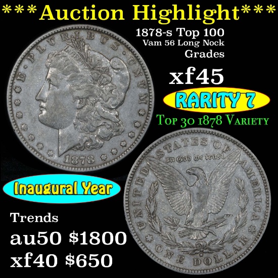 ***Auction Highlight*** 1878-s Top 100 Vam 56 Long Nock Morgan Dollar $1 Graded xf+ by USCG (fc)