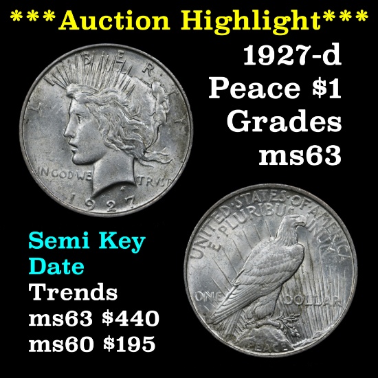 ***Auction Highlight*** 1927-d Peace Dollar $1 Grades Select Unc (fc)