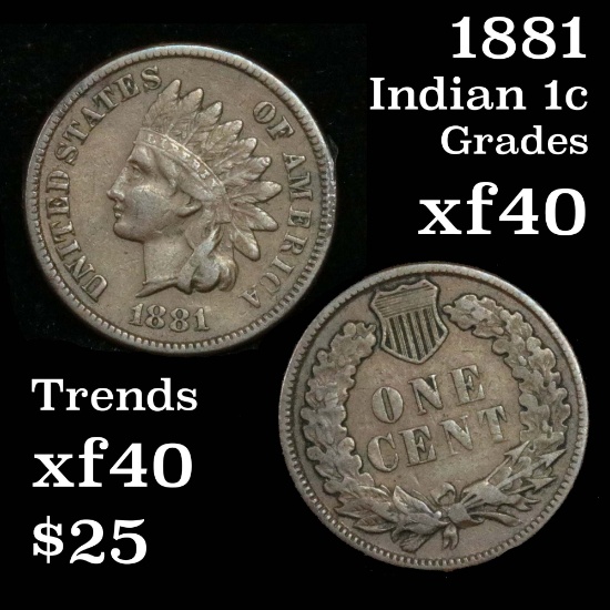 1881 Indian Cent 1c Grades xf