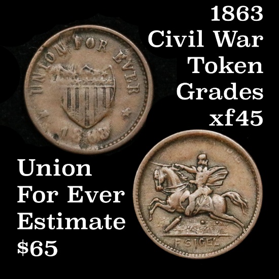 1863 Shield & Horse Union forever reverse Fuld 180/341 Civil War Token Grades xf+