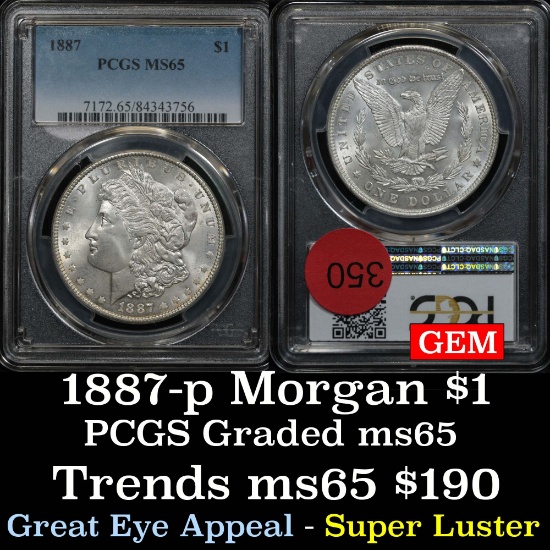 PCGS 1887-p Morgan Dollar $1 Graded ms65 by PCGS