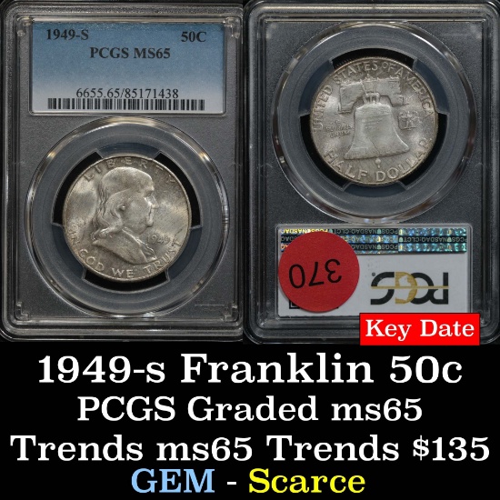 PCGS 1949-s Franklin Half Dollar 50c Graded ms65 by PCGS